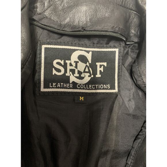 VTG SHAF Black Fringe Red Rose Leather Zip Up Motorcycle Jacket (Size M) - Picture 4 of 7